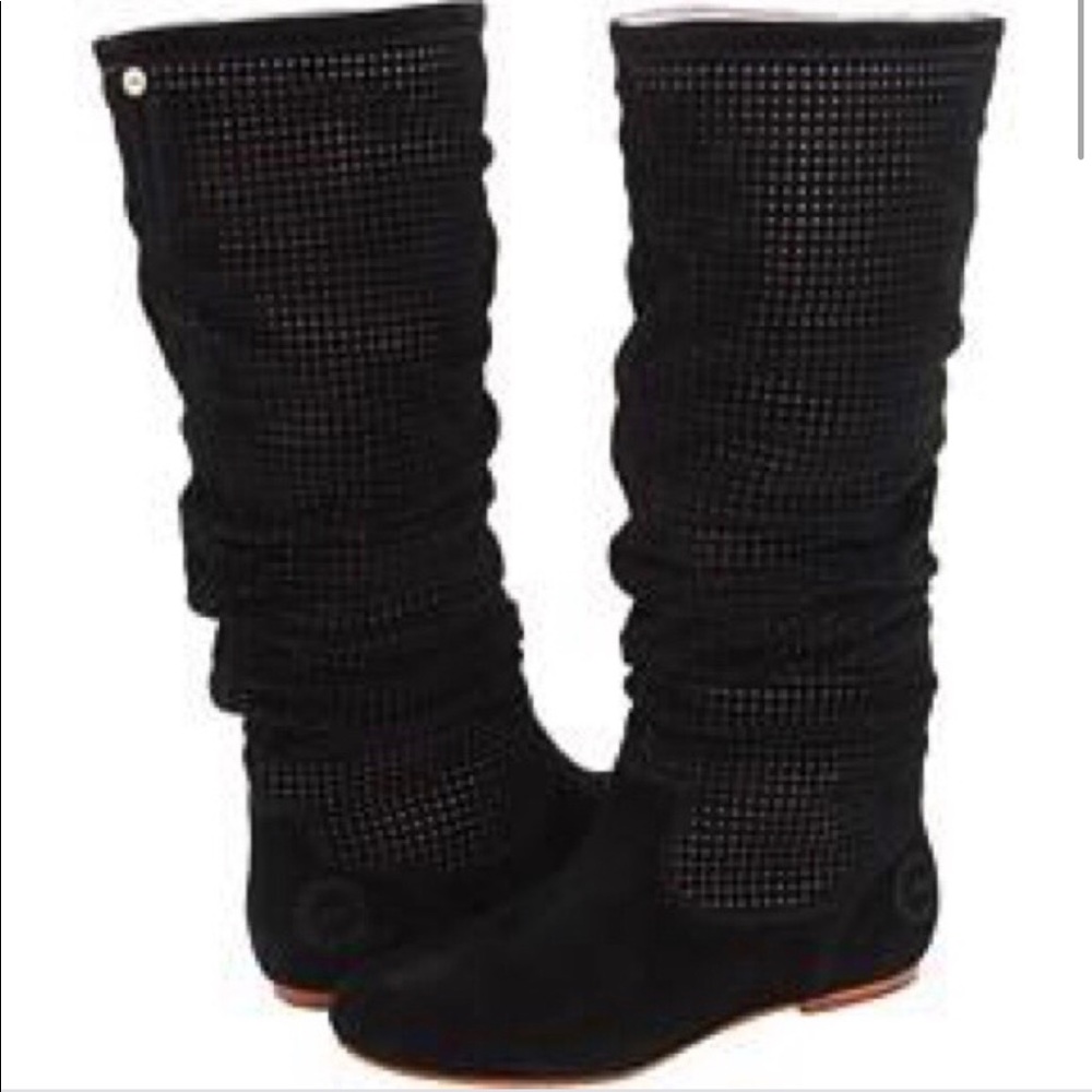 UGG Abilene Black Suede perforated Boots 6 New